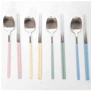 윌리브 304스텐 아모스 파스텔 수저 2종 세트, 네이비, 아이보리, 숟가락 2p + 젓가락 2벌, 1세트