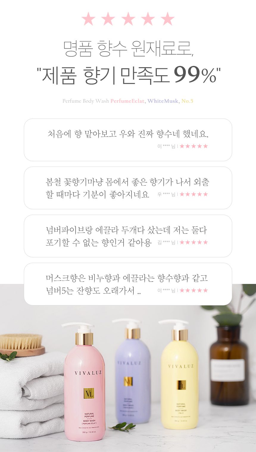 [고민금지] 1+1 비바루즈 네츄럴 퍼퓸 향수 바디워시 3종